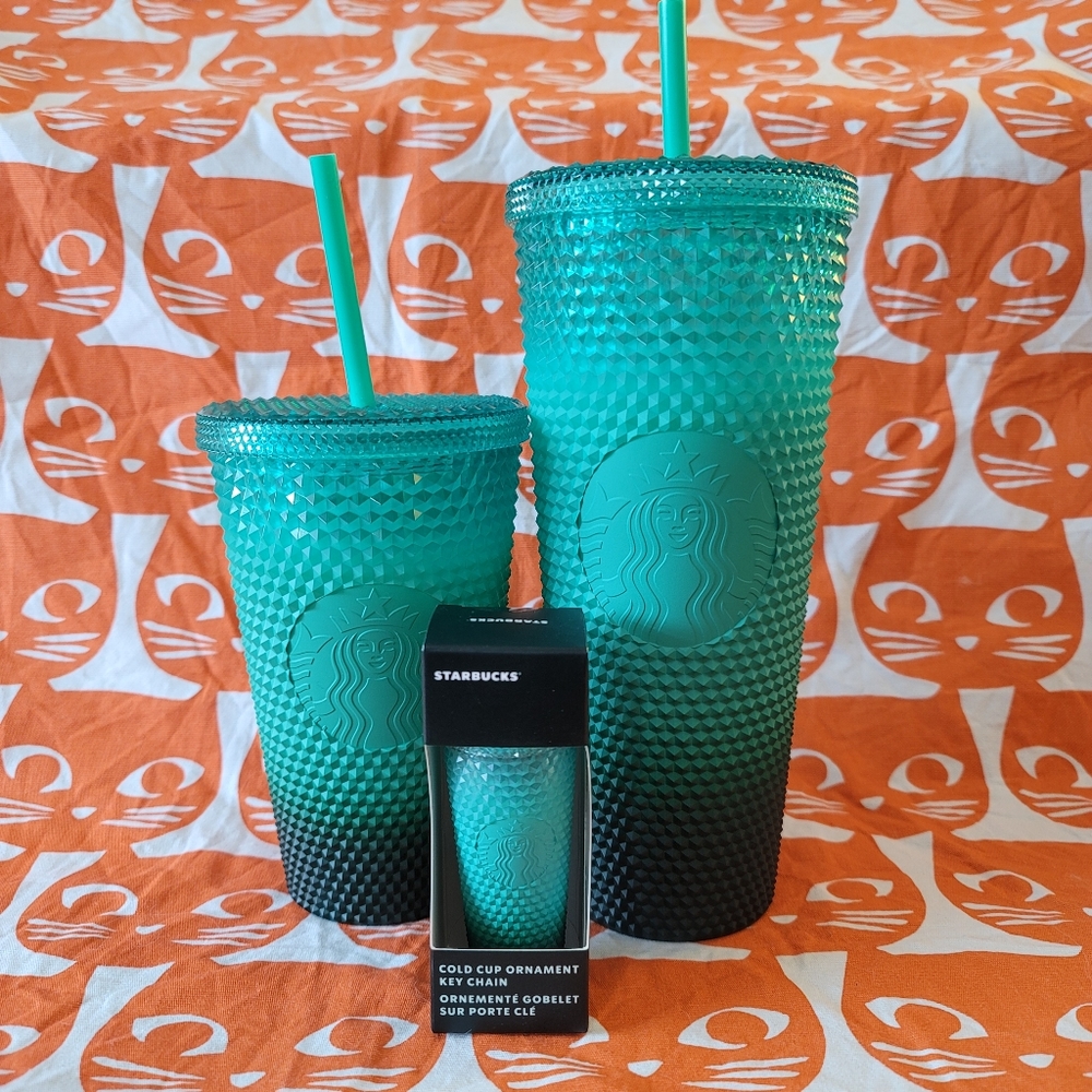 Starbucks 2022 Holiday teal green ombre full set venti grande ornament keychain